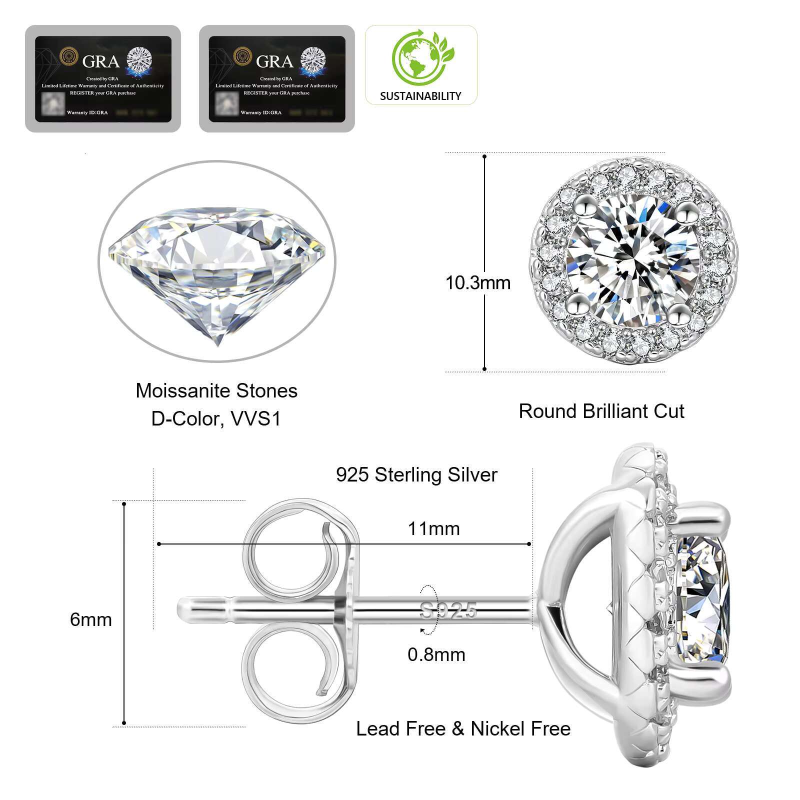 Luxury Wedding Stud Earring 925 Sterling Silver Gold Iced Out Moissanite Women Jewelry Diamond Earrings Moissanite for Brides