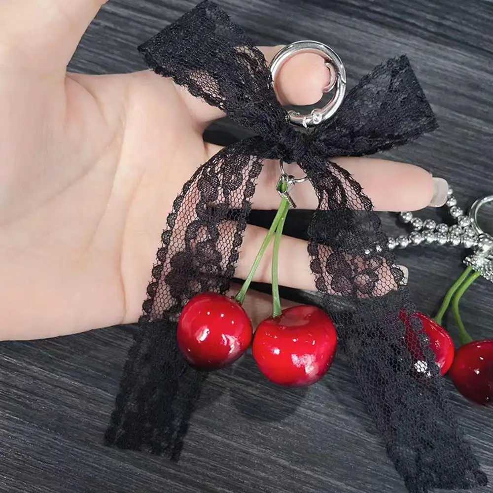 Cherry Pendant Backpack Decoration Keychain Bag Pendant Phone Chain Sweet Imitation Pearl Lace Item Bow Ribbon Hanging Pendant XJ250607