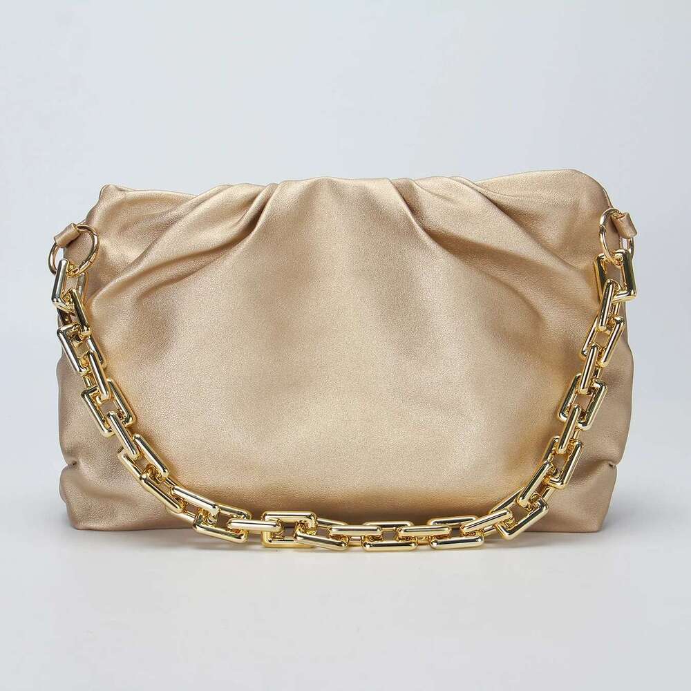 Golden Pleated PU Ladies Shoulder Bag,Short Chain Tote Evening Bag,Large Capacity Crossbody Bag,Suitable For Wedding,Party
