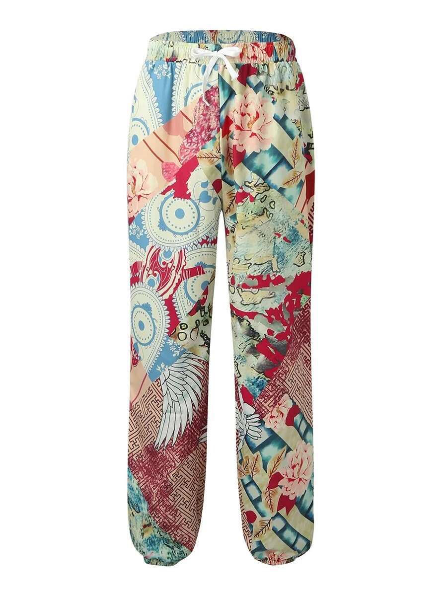 Mens Stylish Floral Print Cargo Jogger Pants with Multiple Pockets for a Trendy Streetwear Look and Comfortable Fit