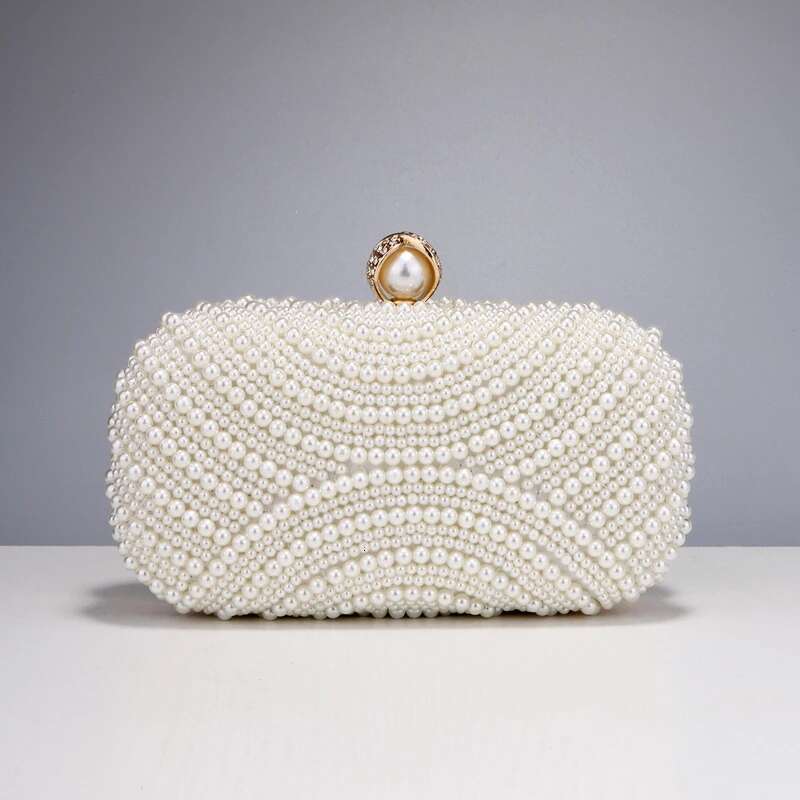 Beading Women Evening Bags Vintage Small Chain Shoulder Pearl Dias Metal Ladies Clutch Handbags