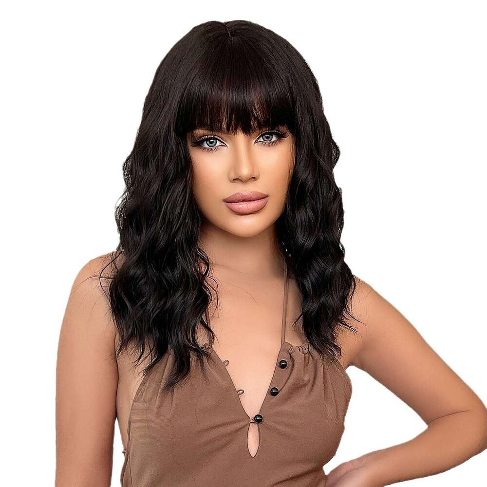 Summer Bobo Hair Wig For Women, Internet Celebrity Style, Natural Fluffy Water Wave Short Curly Hair, Collarbone Length