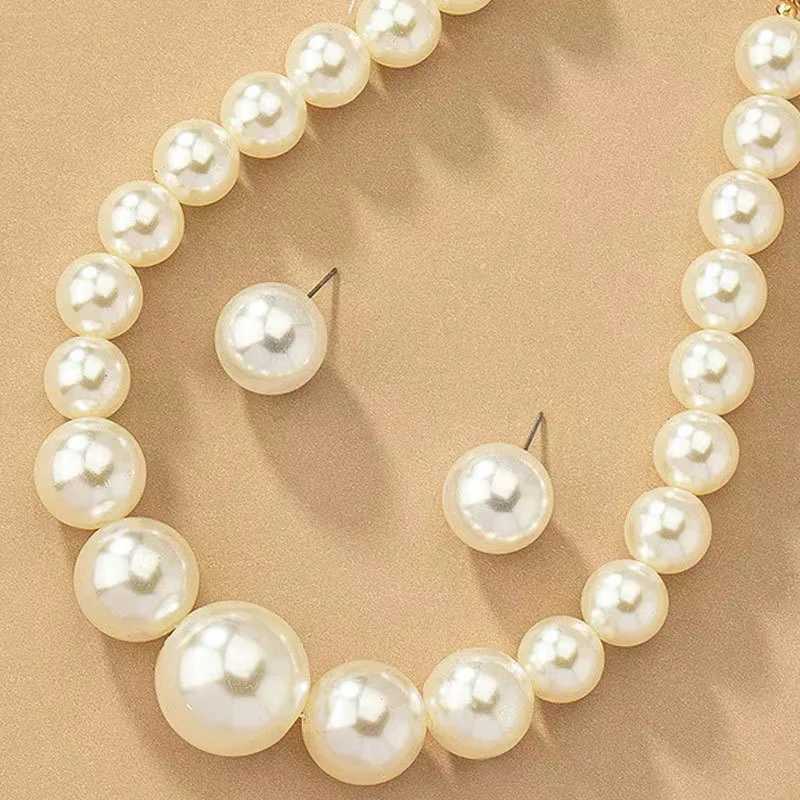 3 pieces of womens trendy large pearl earrings necklaces jewelry sets weddings banquets parties and holiday gifts Z250607