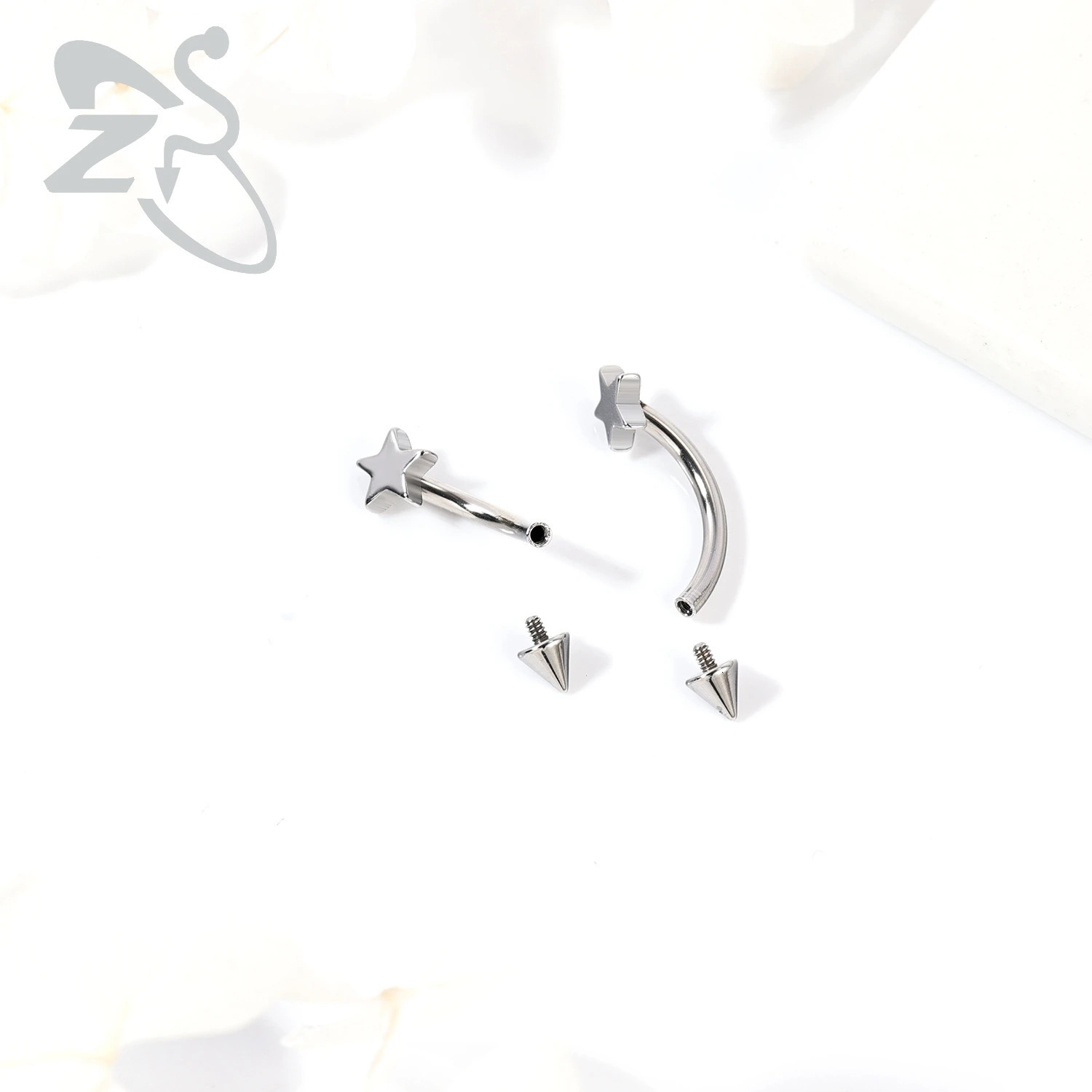 ZS 1PC 16G Heart Moon Cross Bridge Piercing Stainless Steel Eyebrow Ring Curved Barbell Cartilage Earring Cone Labret 250606