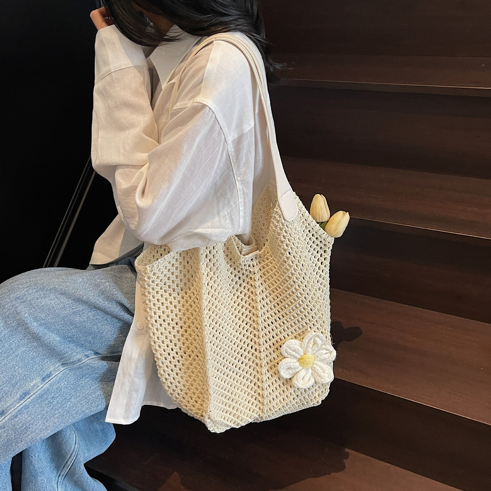 designer Forest Style Artistic Beach Vacation Travel Bag 2025 New Handwoven Large Capacity Shoulder Tot