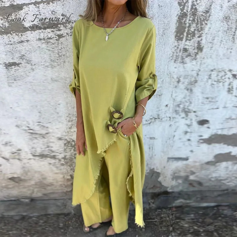 Casual Pants Set Women Loose Irregular O-neck Half Sleeves Pullover Wide Leg Pants Sets Female Spring Summer Stylish Suit Lady 250605