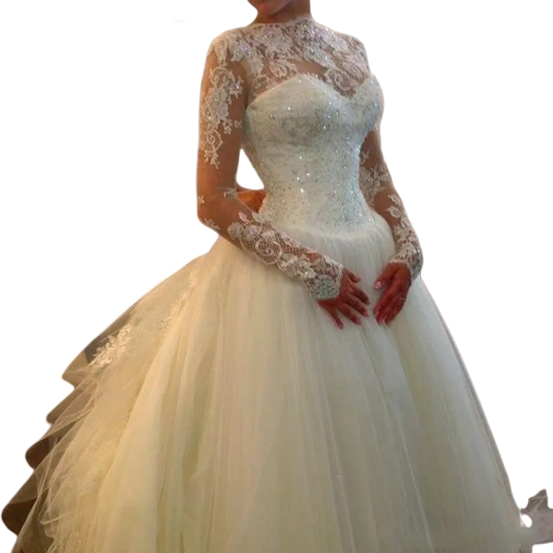 A-Line Long Sleeves Princess Wedding Dresses 2025 A-Line Ivory Bridal Gown Court Train Chapel Garden Bride Dress Custom made