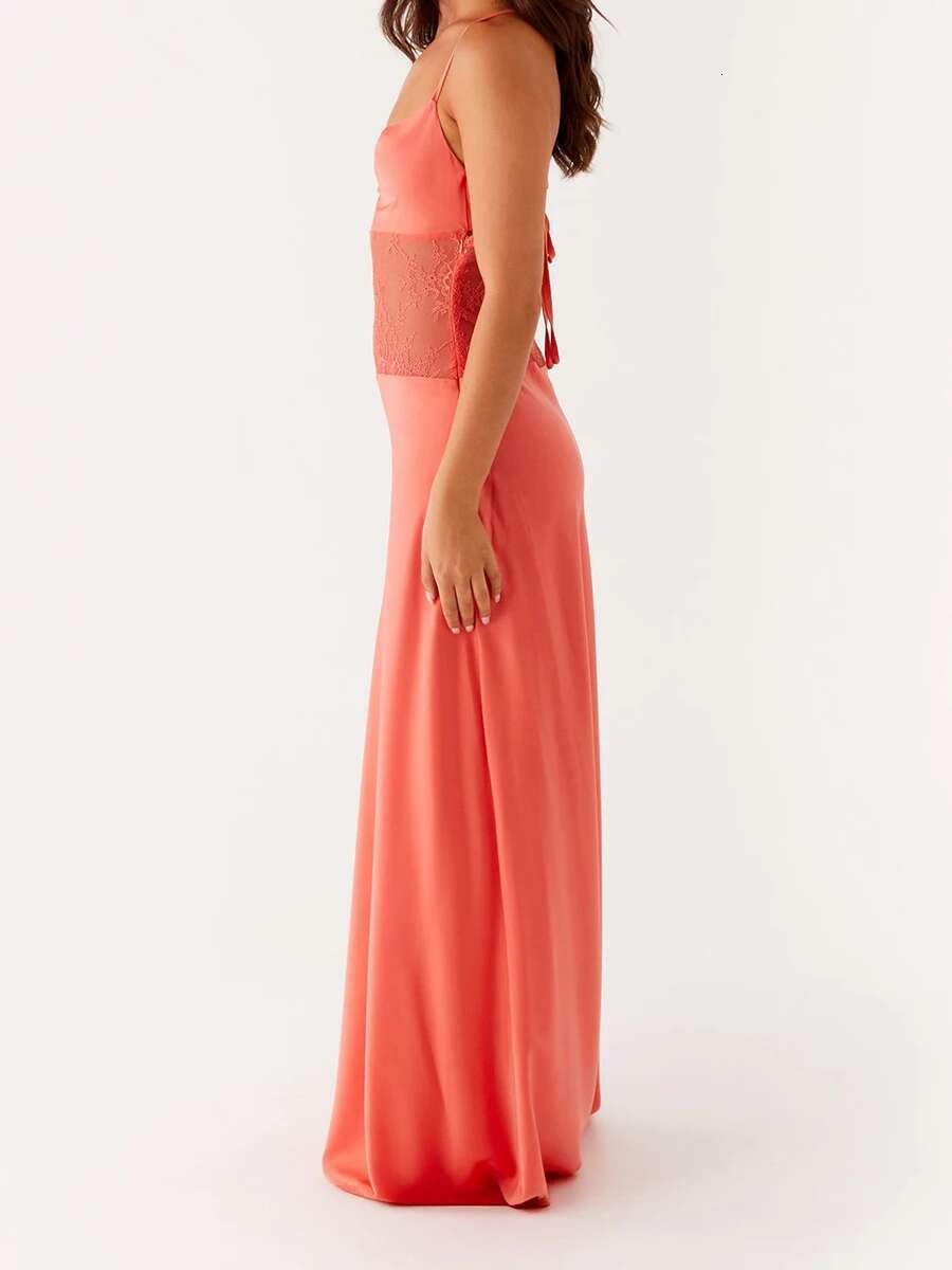 Elegant Floral Embroidered Maxi Dress with V-neckline and Adjustable Spaghetti Straps for Wedding Evening Party Beach