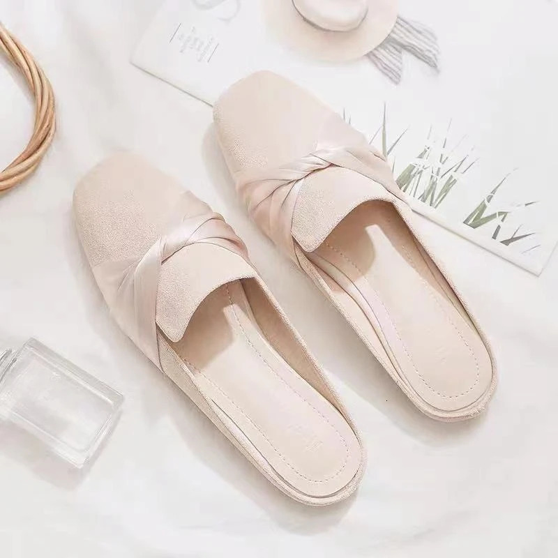 Pearl With Bow Sandals Outside Woman Slippers Low Heel Slides Summer 2025 Shoes for Women Liquidation Footwear Wholesale 250603