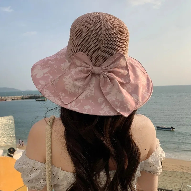Summer Hat Womens Bow Fashion Versatile Fishermans Hat Summer Breathable Sunscreen Sunshade Sun Hat 250606