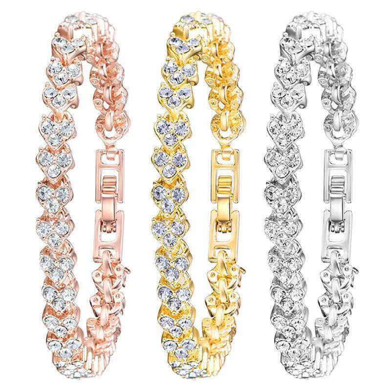 Stainless Steel Crystal 3 Colors Fashion Roman Style Women's Bracelet