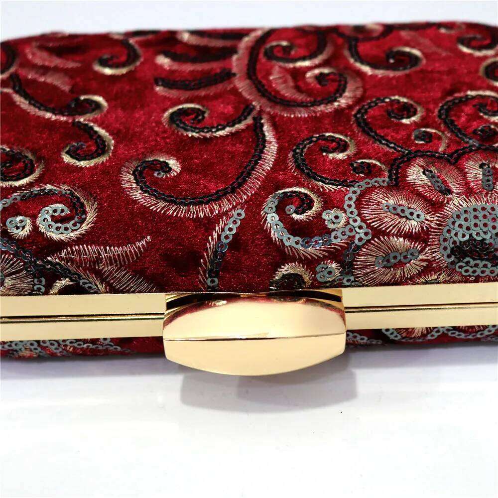 Fashion Wallet Women's Embroidered Flower Sequins Veet Evening Bag Chain Shoulder Clutch Party Ball Handbag