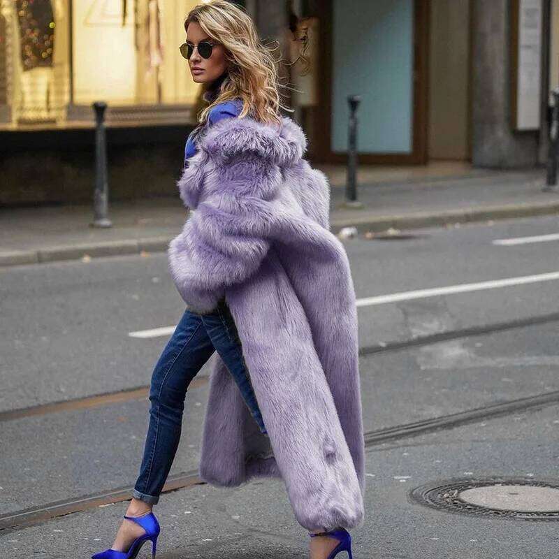 Long-haired Fashionable Street Hipster Autumn and Winter Thickened Imitation Fur Lapel Coat Women