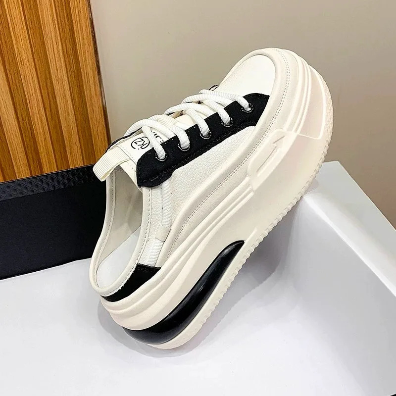 Womens Leather BaoTou Half Slippers Spring Summer Outdoor Leisure Slippers Thick Soled Womens Shoes 250603