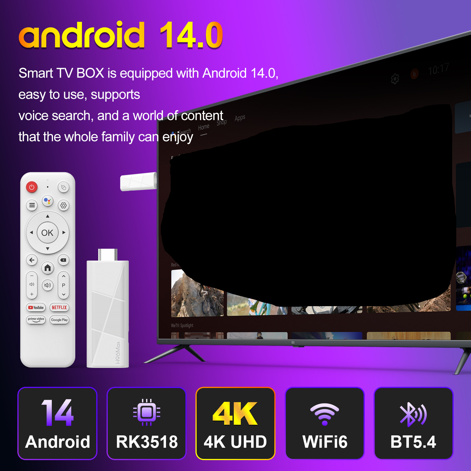 H96 MAX TV Stick Android 14 Rockchip 3518 With Wifi6 4K ULTRA 3D HDR Bluetooth5.4 Google Voice Assistant Media Player TV Sticks