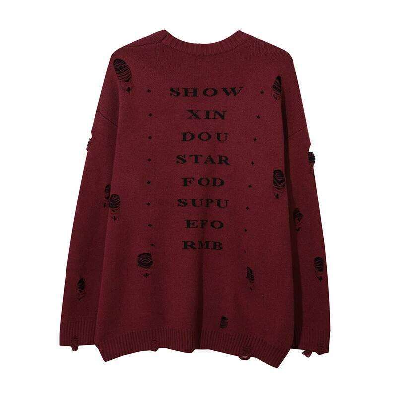 Haruku Priest Saation Printed Knitwears Unisex Streetwear Hip Hop Destroyed Hole Ripped Pullovers Sweater Oversized Men