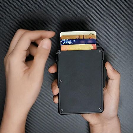 Free Shipping Designer Bag Hot-selling Automatic RFID Card Holder Metal Wallet Men's High-end Foldable Leather Carbon Fiber Card Case Business Af