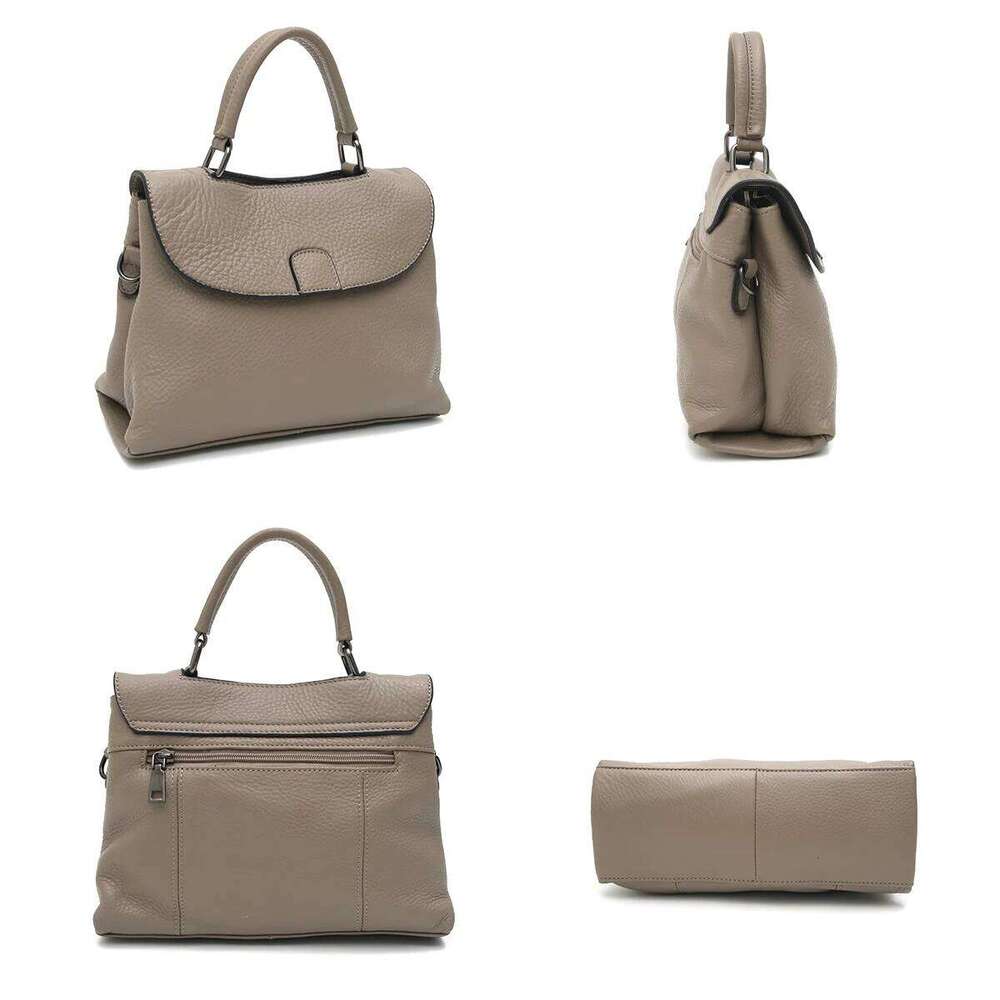 SC Fashion Genuine Leather Handbags For Women Flap Cover Top-Handle Purses Casual Daily Cross Body Shoulder Bags Multi Pockets