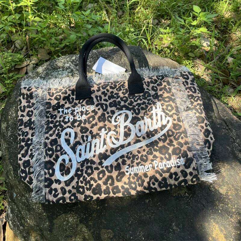 Lightweight Premium Leopard Women's Canvas Handmade Tassel Art Font Designer Large Capacity Tote Handbag