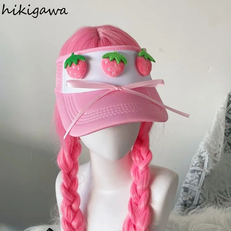 Summer 3D Strawberry Bow Duckbill Hat for Women Empty Top Baseball Hats Large Brim Sun Visors Outdoor Sports Running Cap 7p485 250603