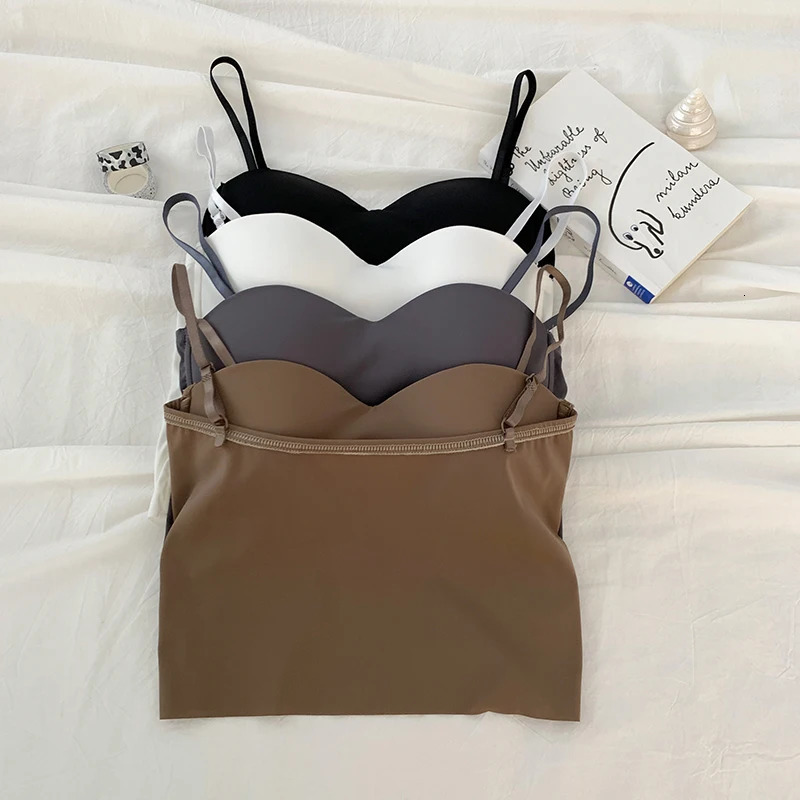 ITOOLIN Fashion Backless Tank Tops Cute Crop For Women Slim Elastic Camisole Ice Silk Spaghetti Camis With Bra Pad 250527