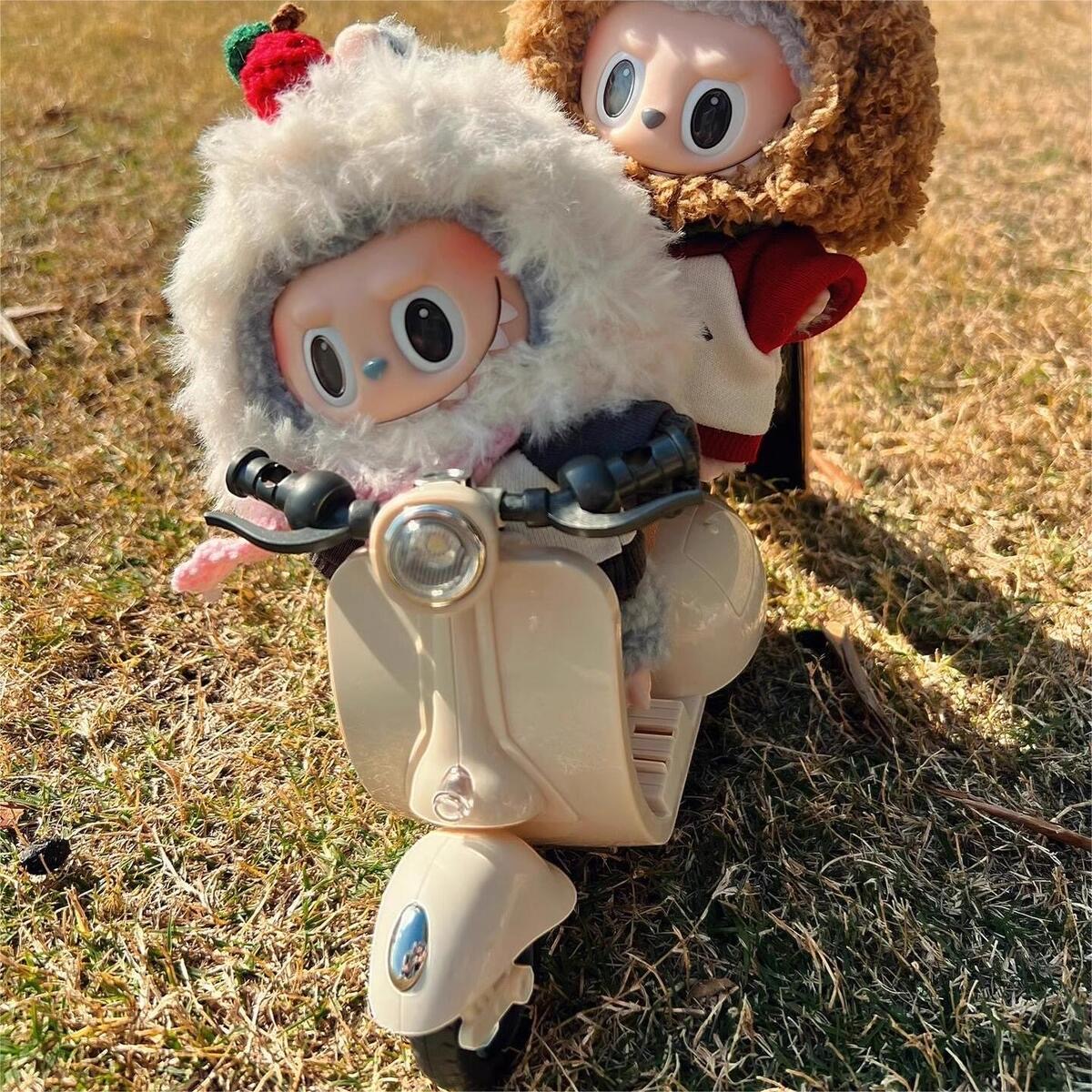Mini Motorcycle Toys for Labubu Doll Fun Cute Toys Rotating Miniature Simulation Bike Toy Accessories