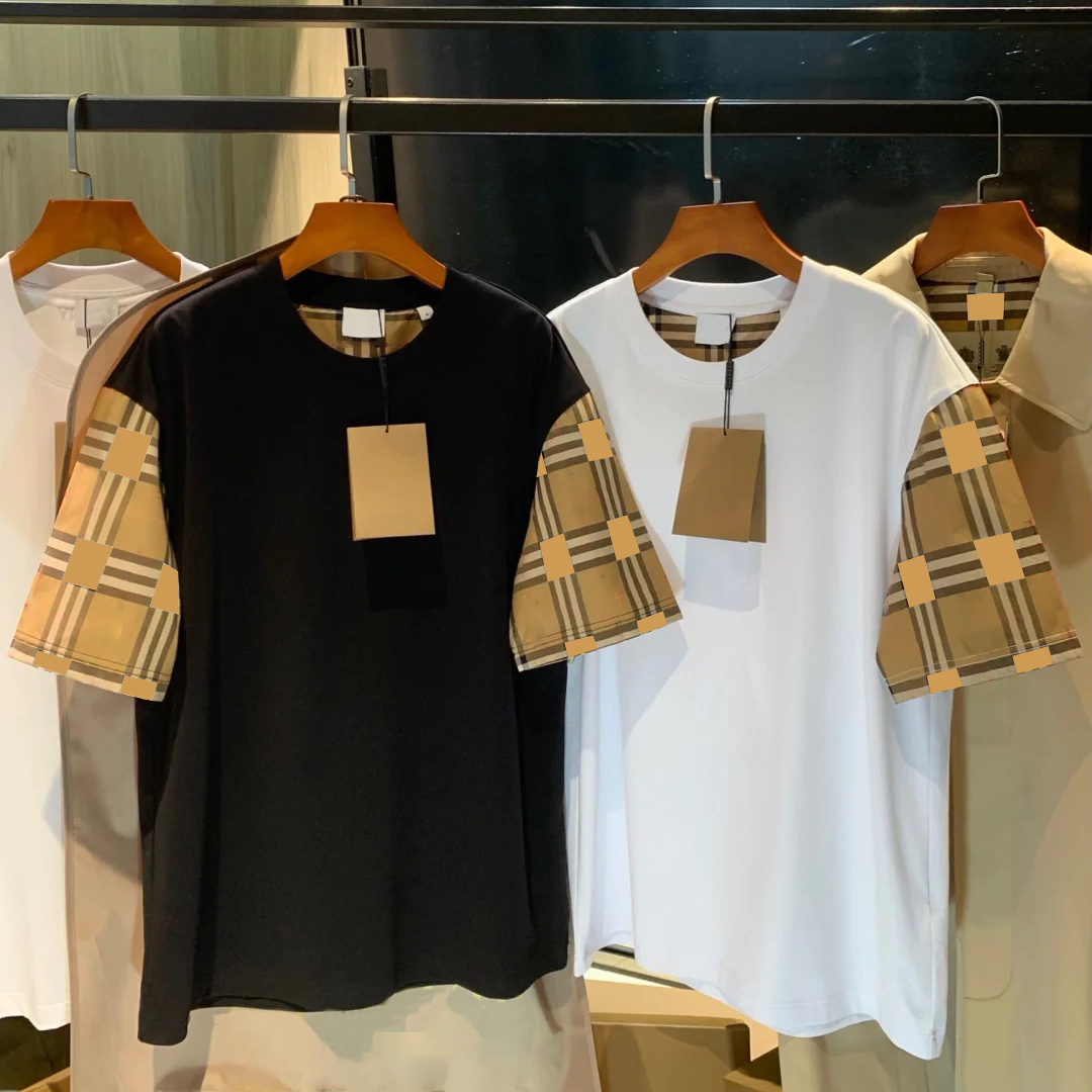 High quality designer men's T-shirt and polo shirt men's T-shirt checkered sleeve arm decoration men's cotton T-shirt men's top