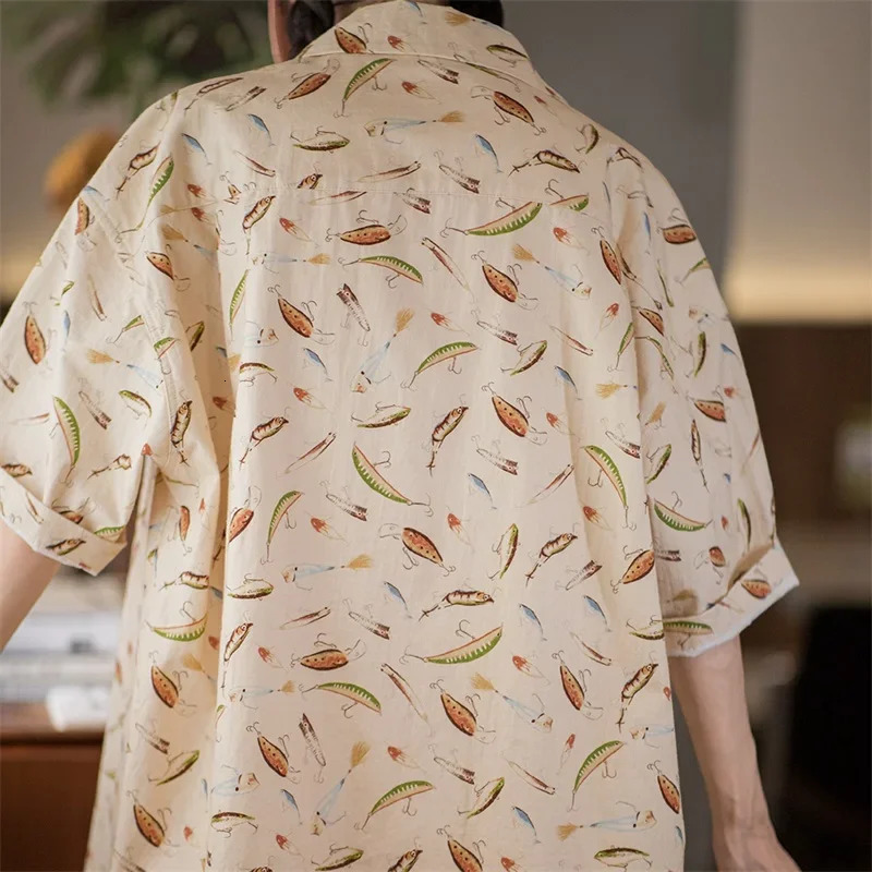 Maden Painted Short-sleeved Shirts Cotton Hawaiian Printed Half-sleeved Shirt for Men and Women Unisex Summer Loose Casual Tops 250606