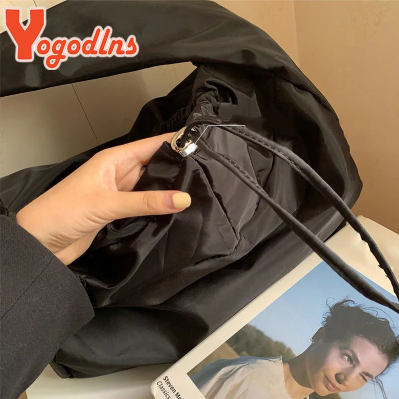 Yogodlns Large Capcaity Nylon Shoulder Bag Female Travel Light Tote Bag Casual Solid Color Crossbody Bag Hobo Bag Purse 250606