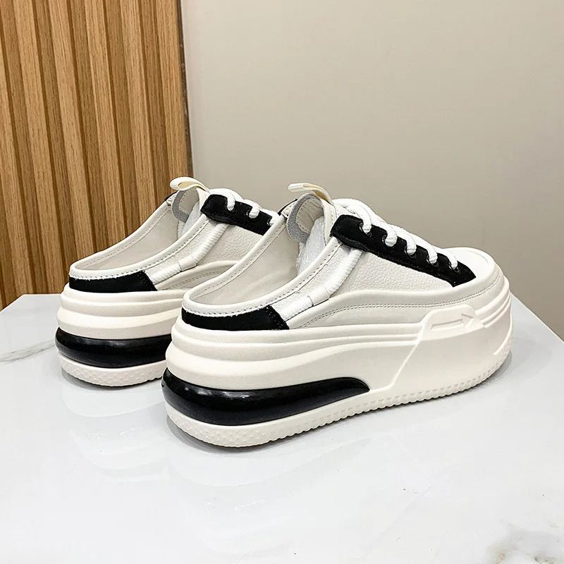 Womens Leather BaoTou Half Slippers Spring Summer Outdoor Leisure Slippers Thick Soled Womens Shoes 250603