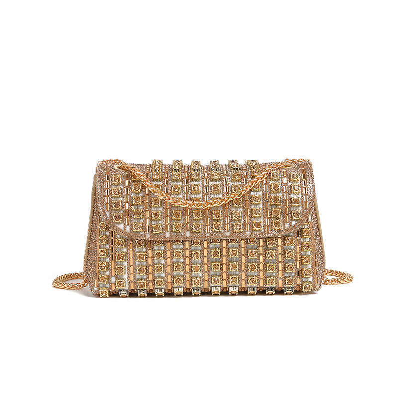 New Full Evening High-end Sparkling Diamond Chain Small Square Underarm Shoulder Crossbody Banquet Bag