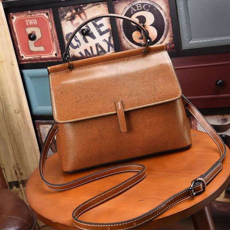 Fashionable Genuine Leather Women's 2024 New Korean Version Handbag Urban Simple Style Single Shoulder Bag