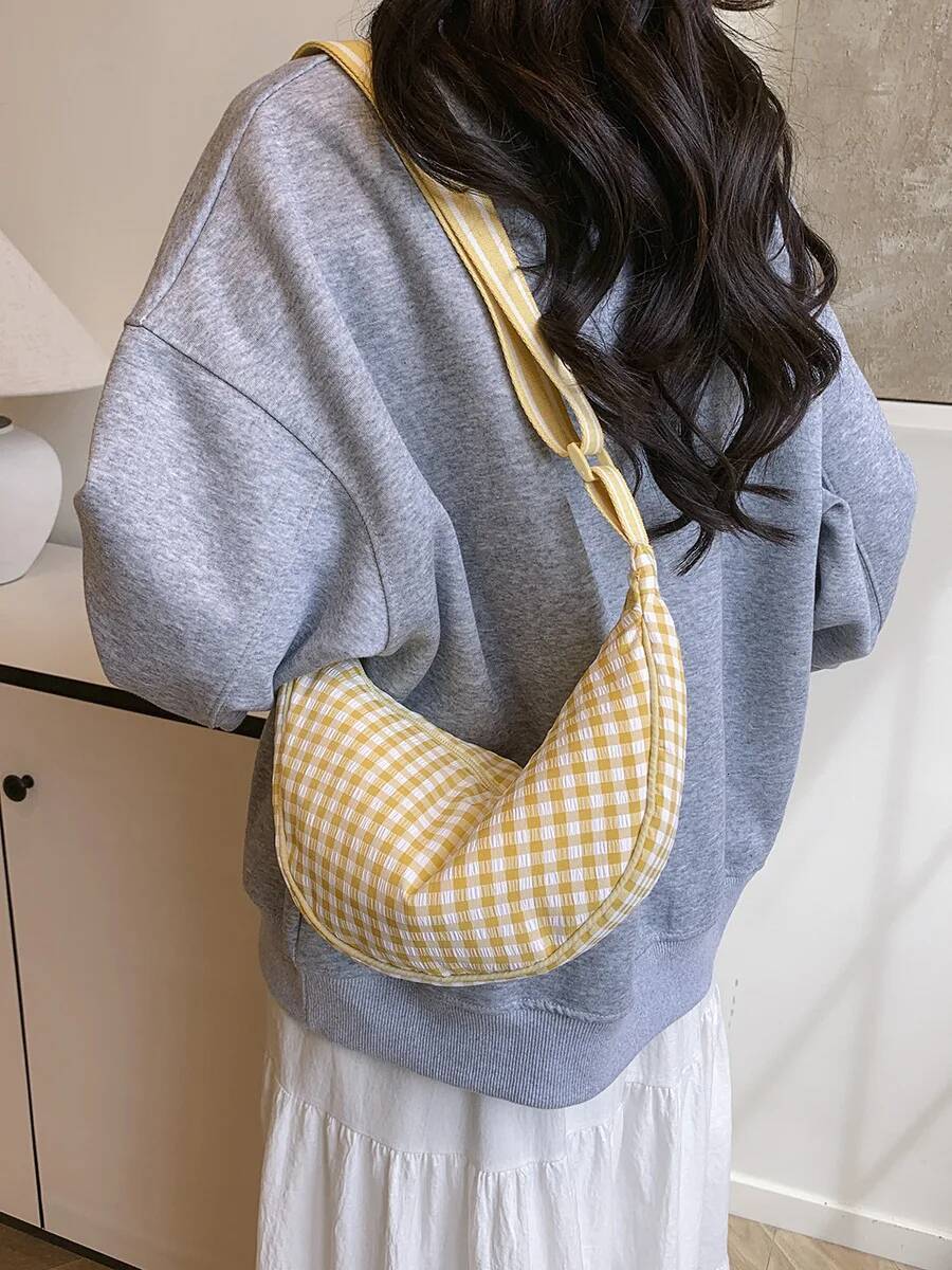 Simple Design Women's Plaid Hobos Shoulder Versatile Female Nylon Crossbody Bags Travel Girls Underarm Bag Handbags Purse