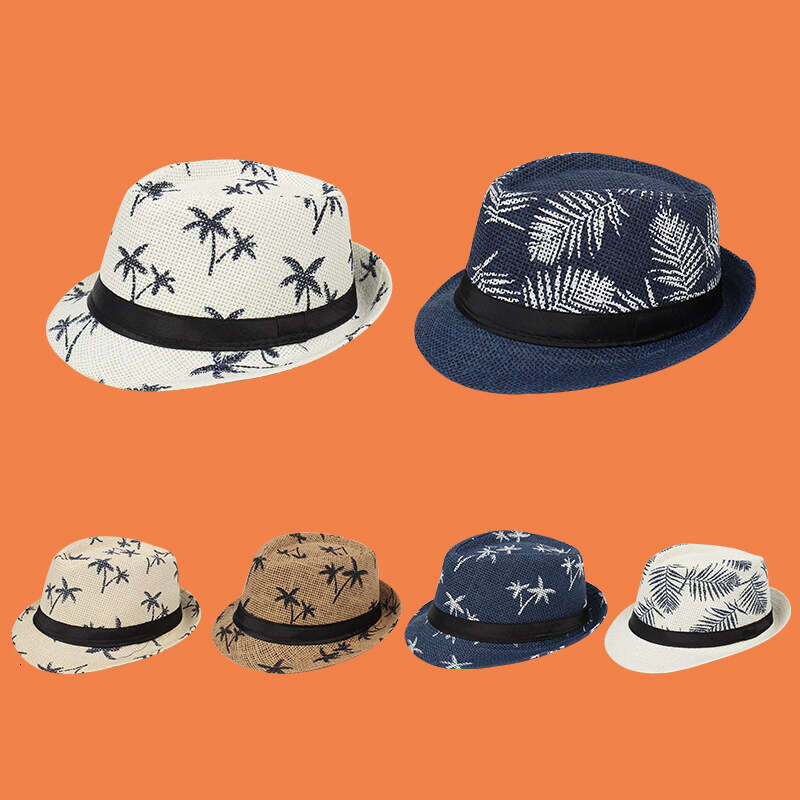 Beach Style Travel Sun British Summer Women's Maple Leaf Print Paper Straw Jazz Hat designer bag