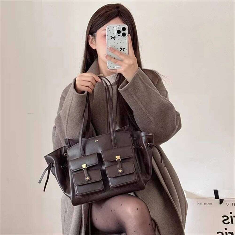 JW Pei New Canvas Black Motorcycle Style Tote Bag Women's Large Capacity Crossbody Purse For Commuters Underarm Shoulder Handbag