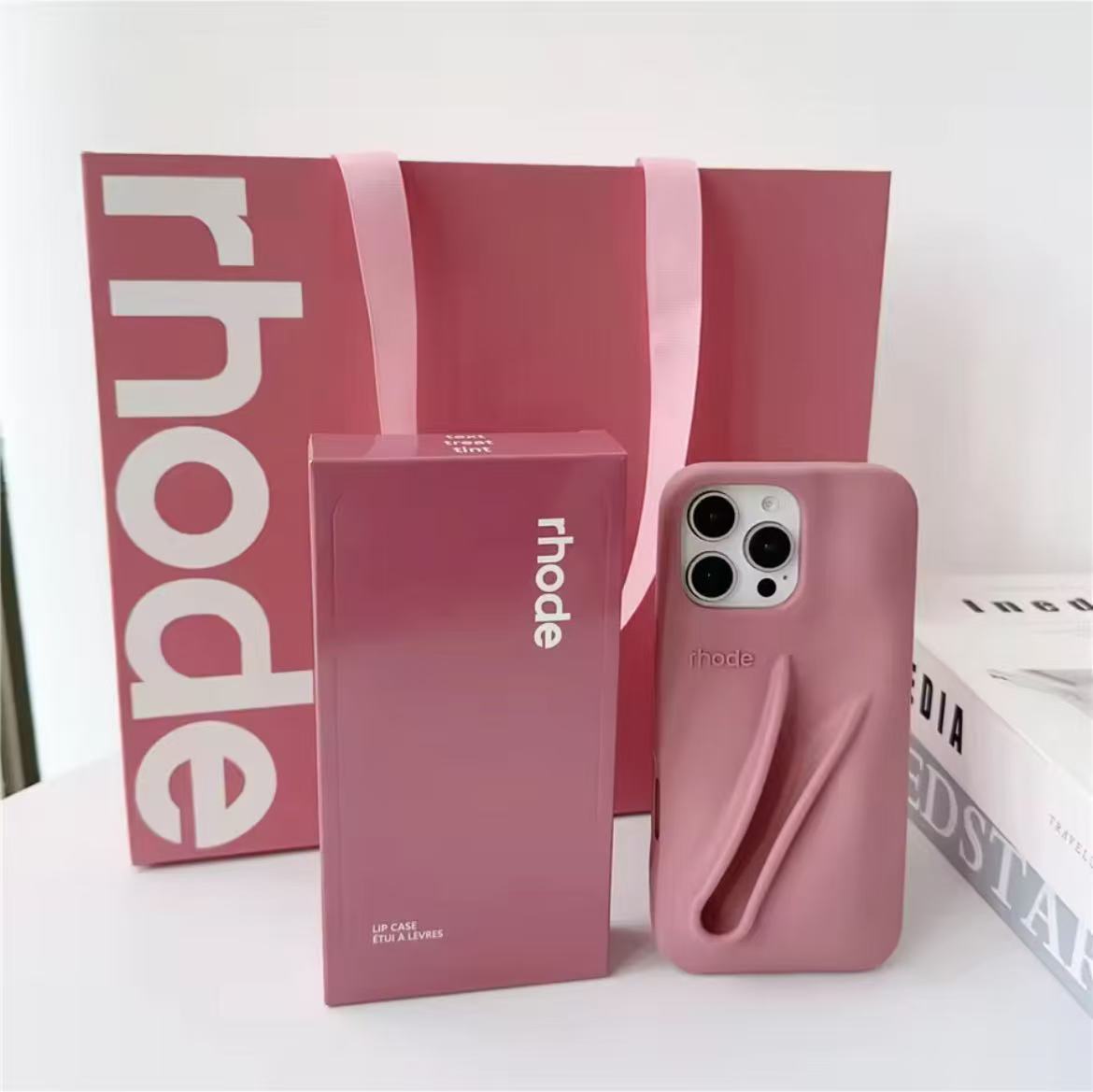 Rhode Protect Lipstick Holder Soft Silicone Case For iPhone 16 12 13 14 15 11 Pro Max With Lip Glaze Set Gift Shopping Bag Cover
