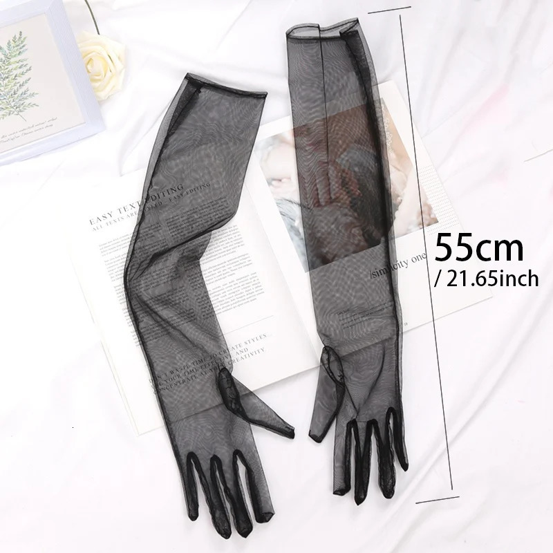 Fashion Long Sheer Tulle Gloves Ultra Thin Stretchy Full Finger Mittens Mesh Elbow Wedding Bride Gloves Drive Sunscreen Mittens 250603