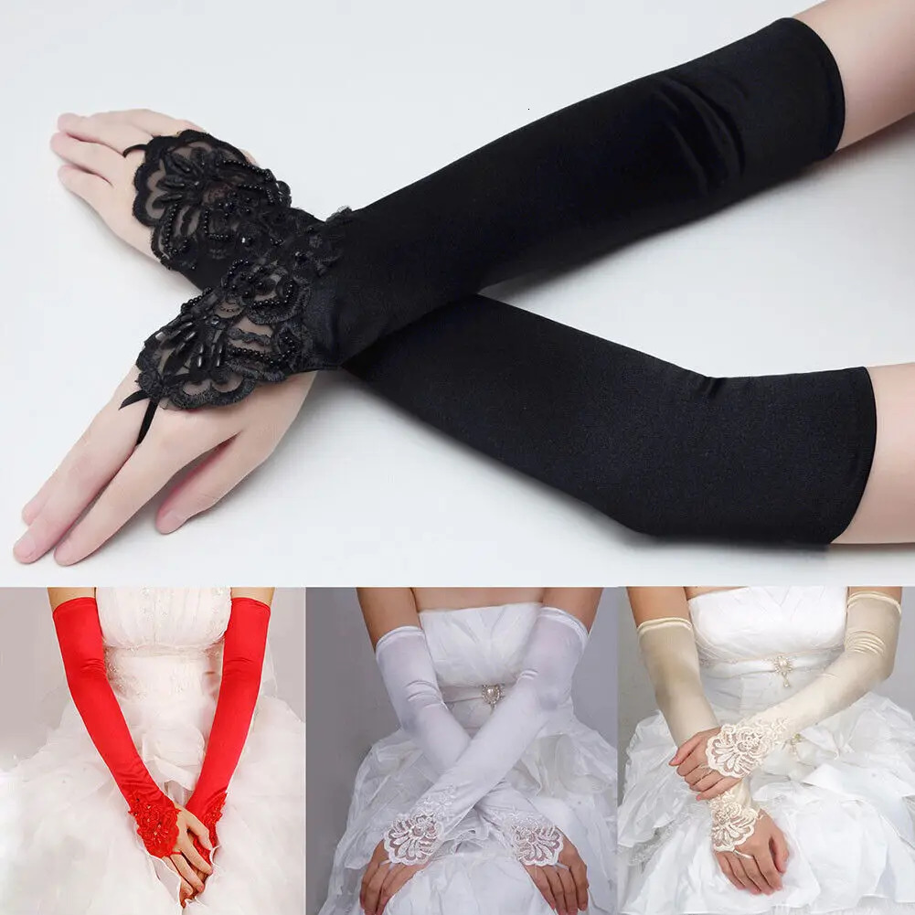 Long Evening Gloves Ladies Satin Lace Gloves Classic Party Decoration Accessories for Opera Evening Party Dance Wedding 250603