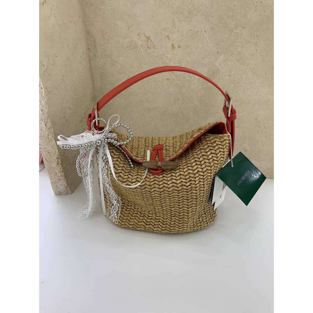 Straw Small Square Patchwork Color Block Handbag New Shoulder Pastoral Style Woven Casual Vacation Bag