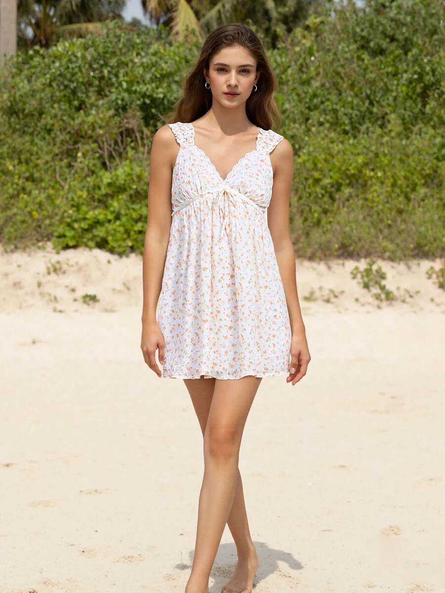 Floral Print Sleeveless V-neck Mini Dress Womens Summer Fashion Cami Dress Casual Sundress Beach Party Dress