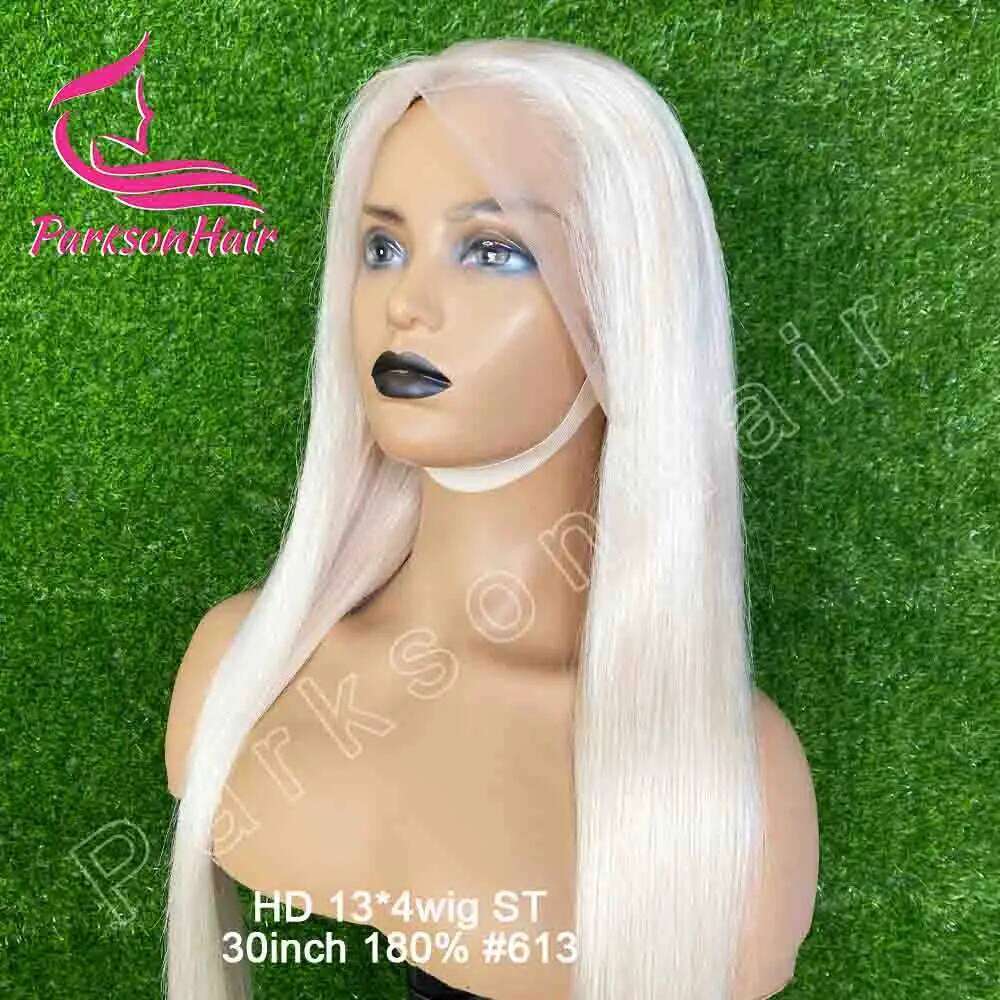 NAMM #60 Color Platinum Ash Blonde Front Wigs Human Hair White 13x4 13X6 HD Transparent Lace Frontal Wig For Women Pre Plucked