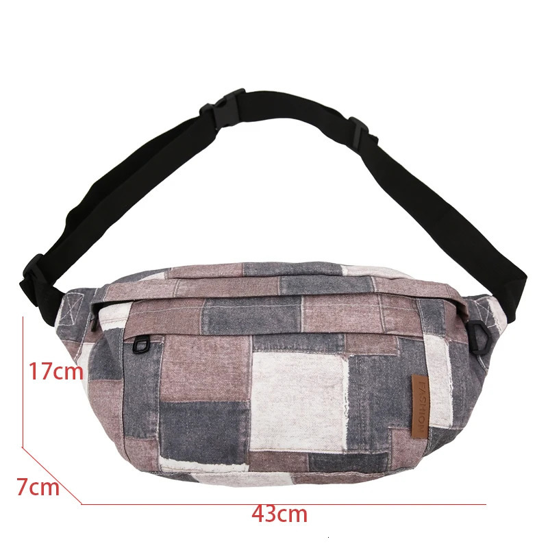 Large Capacity Waist Bag Canvas Fanny Pack For Women Big Plaid Denim MultiFunctional Crossbody Chest Banana Packs 250605