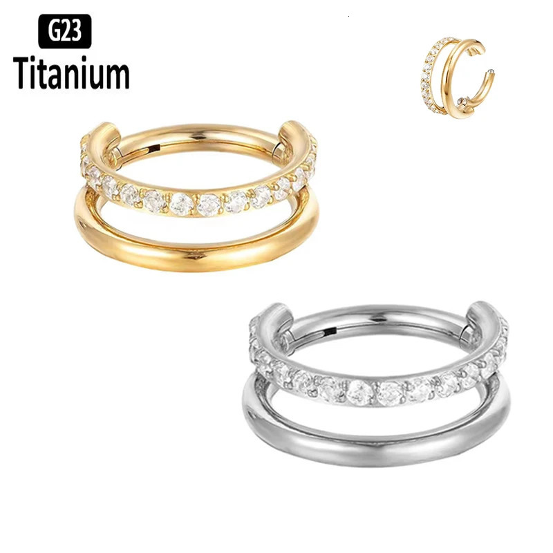 1PC ASTM 36 Earrings Nose Rings 81012mm Septum Piercing Plating CZ Zircon Tragus Clicker Lip Studs Body Jewelry 16G 250606