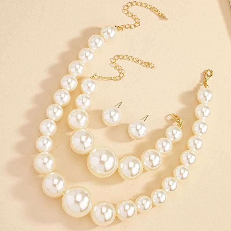 New Bride Jewelry Set Fashion Elegant Imitation Pearl Necklace Earrings Womens Wedding Party Accessories Z250607