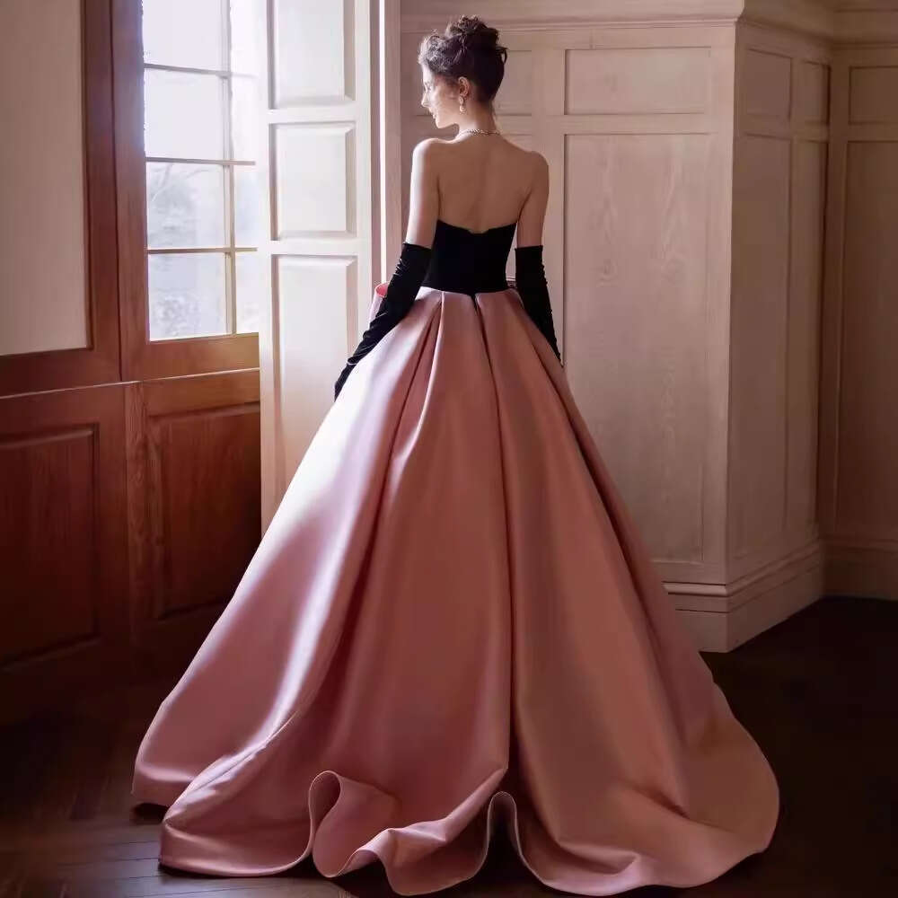High-End Eveni Pink Black Bow Princess Eagement Banquet Elegant Student Day Comi-of-Age Graduation Art Exam Dress 2025 New Casual Versatile Fashion