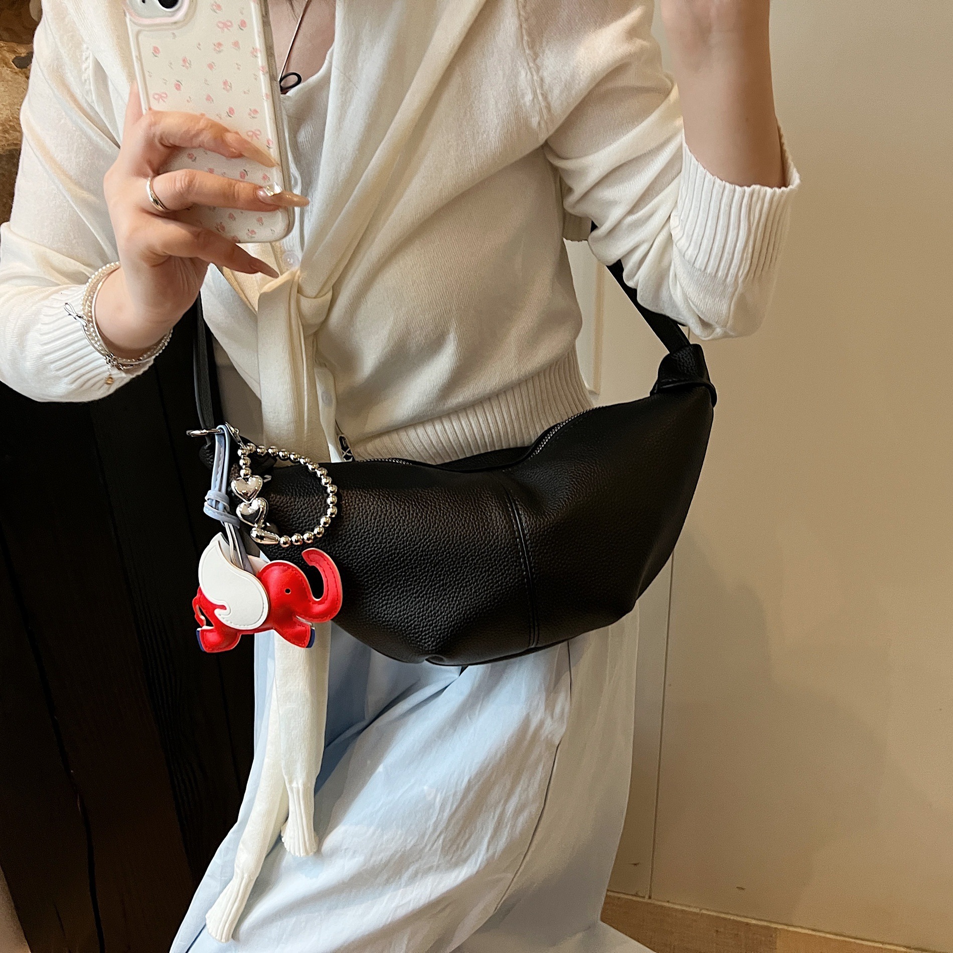 designer Korean Style 2025 Spring New Vintage Simple Pleated Dumpling Bag Ins Women's Bag Trendy Shoulder Bag Crossbody Horn Bag