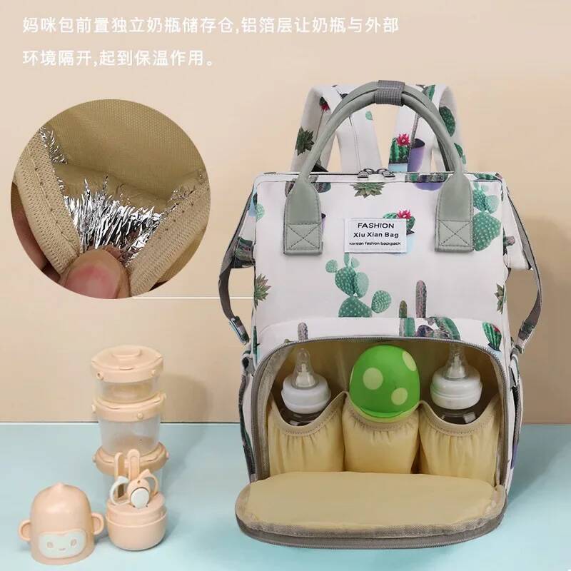 Spring summer large capacity mommy bag 2025 new printed Oxford cloth mother and baby backpack
