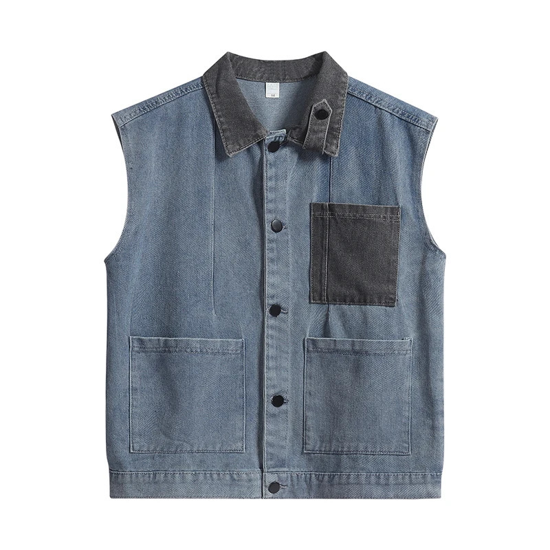 American Retro Sleeveless Denim Vest Men Spring Autumn Fashion Versatile Coats Handsome Casual Loose Blue Workwear Jacket 250530