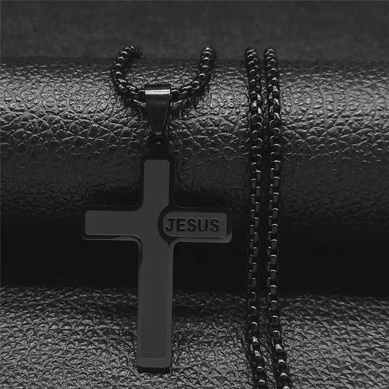 Fashion Simple Stainless Steel Cross Necklace 18K Gold Plated Chains Cross Jesus Pendants Necklaces Mens Women