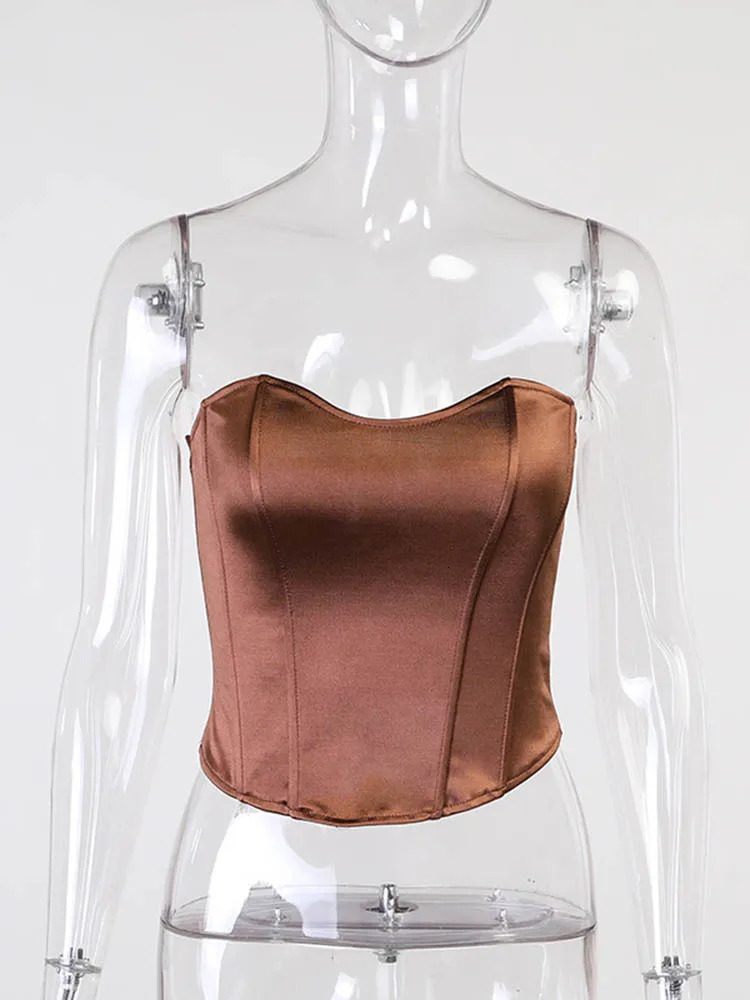 Sexy Women Tube Tops Solid Sleeveless Slim Skinny Corset Cropped Top 2024 Summer Casual Elegant Female Strapless Vest 250527